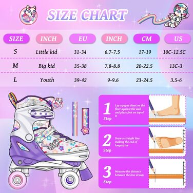 Роликові ковзани для дітей, ролики для дівчаток та початківців, регульовані, з підсвічуванням, дихаючі, фіолетові