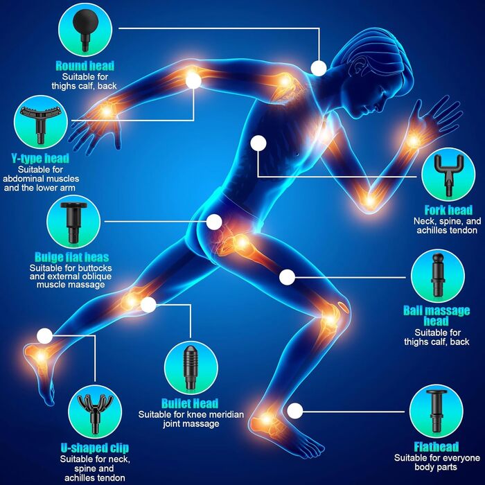 Міні-масажер AQXONG: портативний електричний масажний пістолет з LCD-дисплеєм, 99 швидкостей, 8 насадок, тиха робота 35dB, акумуляторний