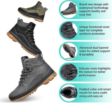 Чоловічі зимові чоботи Wondamo: теплі, водонепроникні, з антиковзаючою підошвою. Зелені (45 EU, сірі)