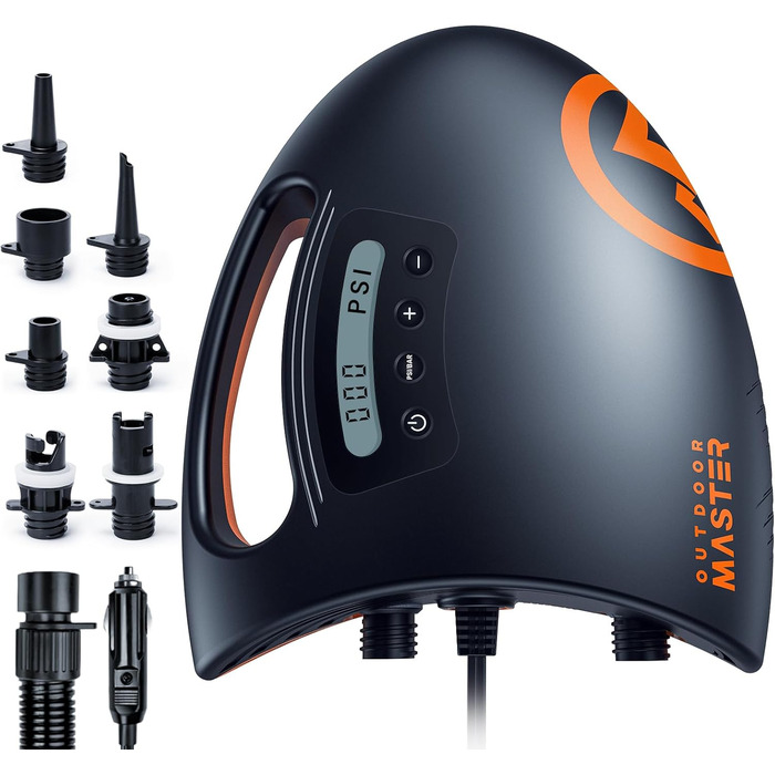 Насос для SUP OutdoorMaster The Shark: електричний, 20PSI, 12V DC, охолодження, автоматичне надування, для SUP, човнів