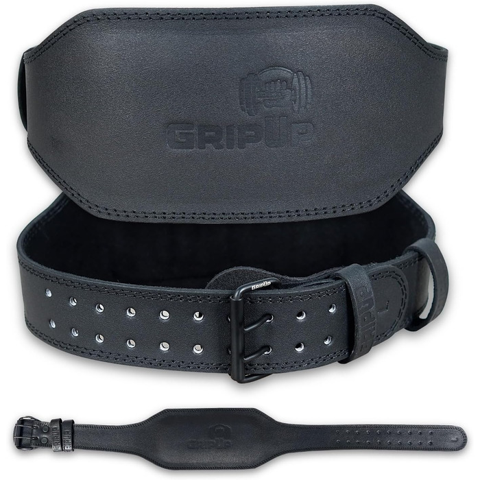 Пояс для важкої атлетики GripUp – шкіряний, для чоловіків та жінок, 4/6/10 дюймів, підтримка спини, важке змагання, присідання, бодібілдинг, фітнес (чорний, 6 дюймів, XXL)