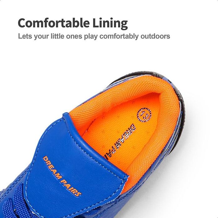Дрим Пейрс: Дитячі футбольні бутси з низьким верхом та шипами для легкоатлетики, тренувань, бігу та стрибків. Зносостійкі, з міцним зчепленням. Розмір 38.5 EU, Королівський синій та помаранчевий кольори.