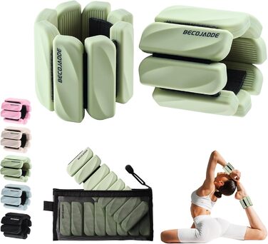 Важкі манжети BECOJADDE для ніг та рук, 0.45 кг / 0.9 кг (комплект 2 шт.) для бігу, кардіо та силових тренувань. Зелені, 0.9 кг пара (0.45 кг кожна).