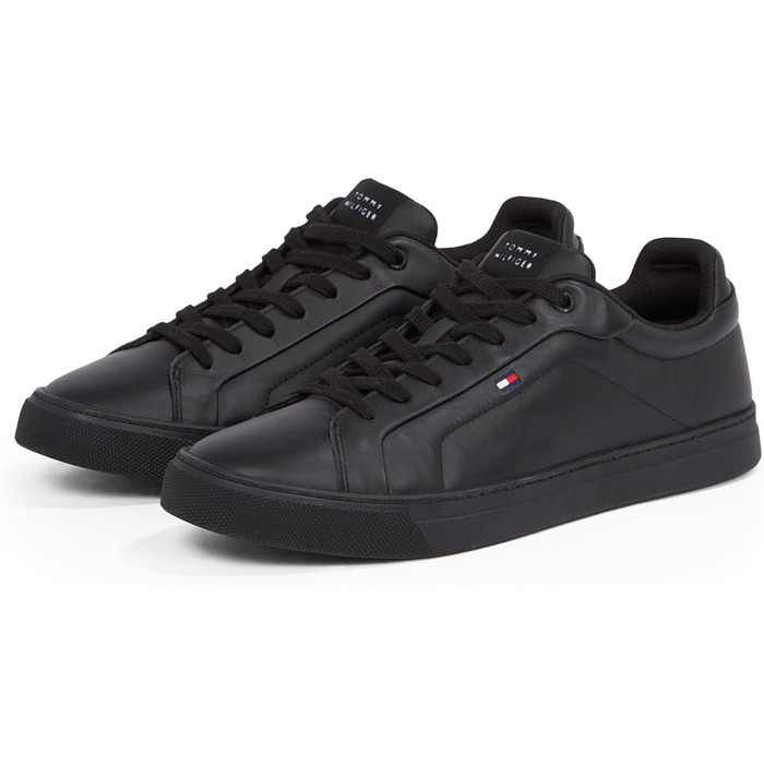 Чоловічі шкіряні кросівки Tommy Hilfiger Low Icon Court Leather Flag Essential, чорні, розмір 46 EU