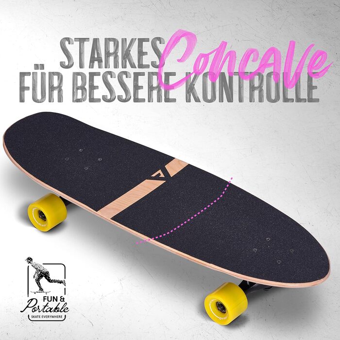 Apollo Surfskate Pro: Лонгборд для дорослих та дітей (Miami Sunset) | Круїзер для стрітсерфінгу, карвінгу та пампінгу | Якісна Surf Skate вісь
