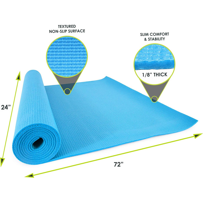 Йога мат ProsourceFit: класична, 183 см, 3 мм, з антиковзким покриттям для йоги, пілатесу та тренувань (Aqua)