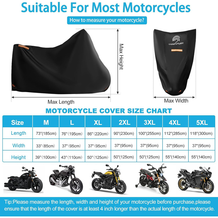 Мотоциклетний гараж Motorrad Garage Winterfest: захист від холоду та вологи, 600D Oxford, для зберігання мотоцикла, з вікном для номерного знаку, водонепроникний, з відбиваючими смугами, для використання на вулиці та в приміщенні (195x95x110 см)