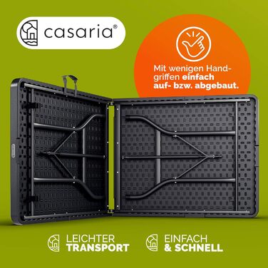 Стіл садовий розкладний Casaria® 183x76 см, пластик, 8 осіб, для саду, тераси, кемпінгу, балкону, буфетний стіл, антрацит