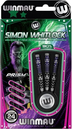 Дротики WINMAU Simon Whitlock 24г, професійні, вольфрамові, сталевий наконечник, комплект з оперенням і шафтами