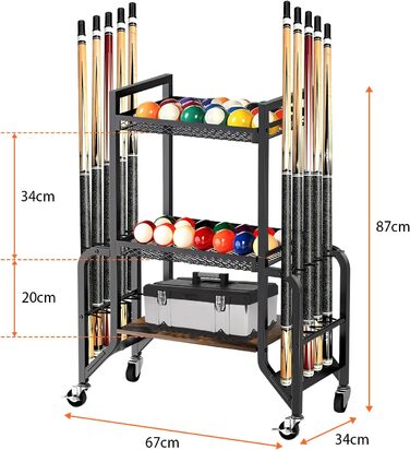 Стійка для більярду на 3 яруси для 10 київ, з 4 колесами (2 з гальмами), для більярдних кімнат, барів, клубів