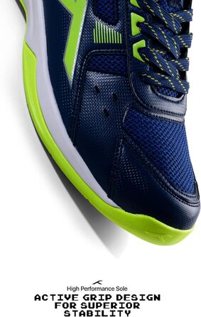 Професійне бадмінтонне взуття HUNDRED Raze для чоловіків | Верх: поліестер, підошва: гума | Підходить для тенісу, сквошу, настільного тенісу, баскетболу та падел-тенісу (34 EU, темно-синій з лаймом)