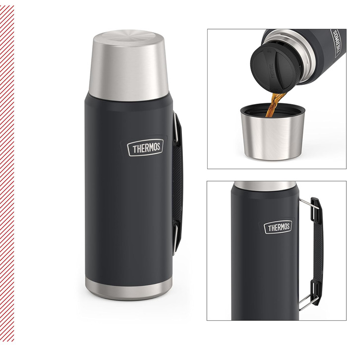Термос Thermos Icon 1,2 л графітовий, ізольована пляшка з чашкою, тримає тепло/холод 24 години, BPA-free, для напоїв, зручна ручка, придатний для миття в посудомийці