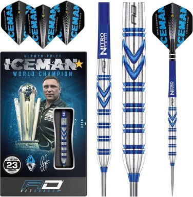 Дротики для дартсу RED DRAGON Gerwyn Price Iceman Originals, вольфрамові, 23 г, з оперенням та стрижнями