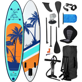 Надувний SUP Борд BRAST Tropic | Комплект для станд ап паддлбордингу | 320x81x15 см | 6 дизайнів | 5 років гарантії | з аксесуарами | 2в1: SUP та каяк | тримач для Action-Cam, лапка, насос, рюкзак | Гаваї