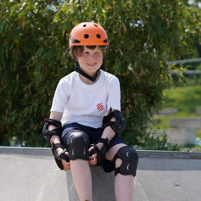 Комплект захисту SKATEWIZ для скейтборду, роликів і самокатів — 6 елементів (наколінники, налокітники, захист зап'ясть), дитячий розмір XS, чорний, німецький виробник