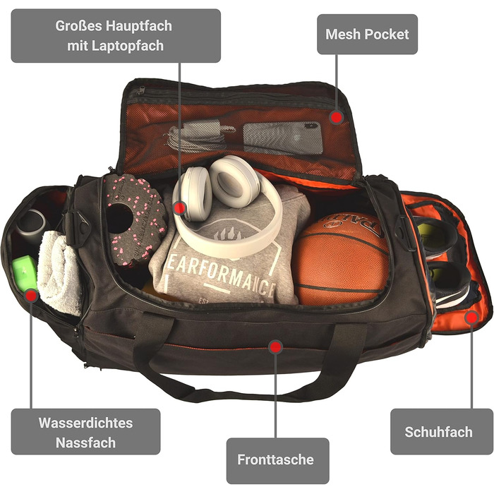 Спортивна сумка Bearformance Ultimate XXL 70 л, чорна, з рюкзачними лямками, взуттєвим та вологим відділенням, для чоловіків і жінок, для спорту, тренувань, залу, подорожей, з переробленого ПЕТ