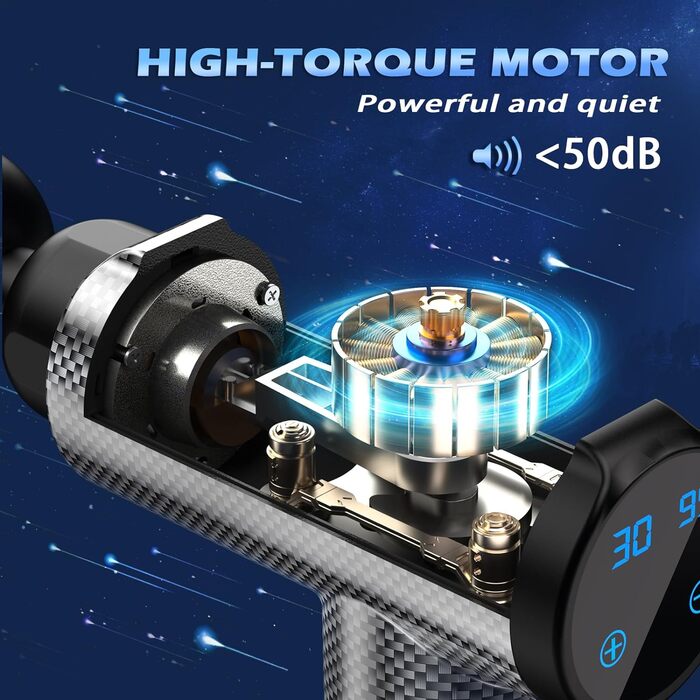 Масажер для м'язів глибокого проникнення, перкусійний електричний масажер для шиї, спини, плечей, тіла, зняття болю, 30 швидкостей, LCD-сенсорний екран з 10 насадками з карбону