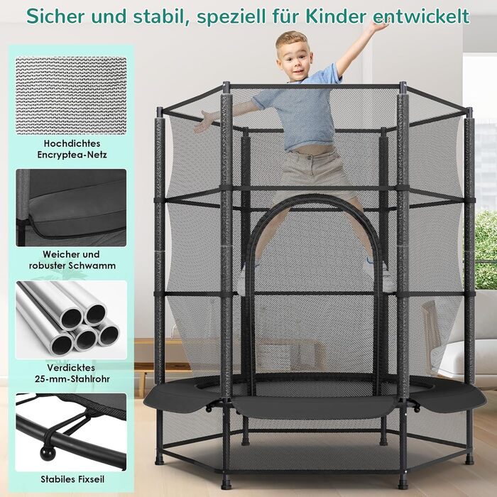 Батут для дітей LIFERUN Ø140 см з сіткою безпеки, для саду та дому, до 50 кг, чорний