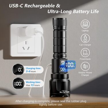 LED ліхтарик Gearlite: 6000 люмен, тактичний, з регулюванням фокусу, 3 режими, водонепроникний (IP65), для кемпінгу, риболовлі, надзвичайних ситуацій та піших прогулянок