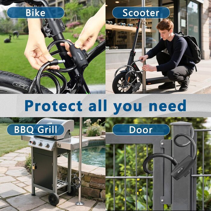 Надійне велосипедне замкове тросик 120 см, 12 мм, чорний. Захист від крадіжки для велосипеда, триколісного велосипеда, мотоцикла, скутера. 2 ключі, високий рівень безпеки.