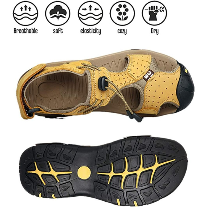 Чоловічі сандалі Asifn для хайкінгу, шкіра, водонепроникні, закритий носок, коричневі, розмір 47/48 EU