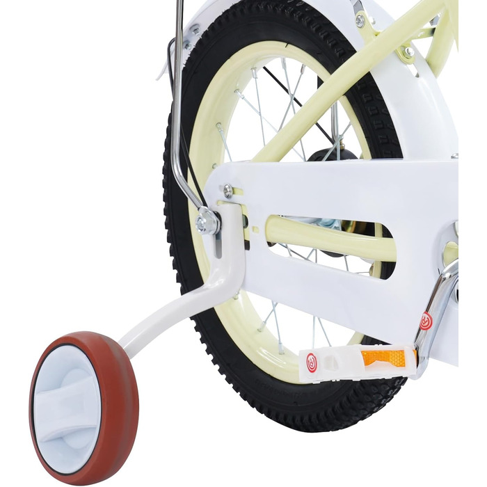 Дитячий велосипед 14 дюймів у стилі ретро з додатковими колесами, заднім сидінням та кошиком, регульована висота, для дітей 3-7 років, бежевий