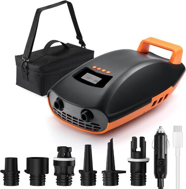 Надувний SUP насос Swonder Seawolf: акумуляторний, 20PSI, 6000mAh, з автоадаптером, чорний/мандарин
