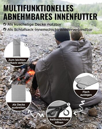 Сплячий мішок KingCamp для дорослих 3-в-1 з бавовняним флісовим підкладкою, зимовий, XXL, легкий, теплий, знімний ковдри, для туризму та відпочинку