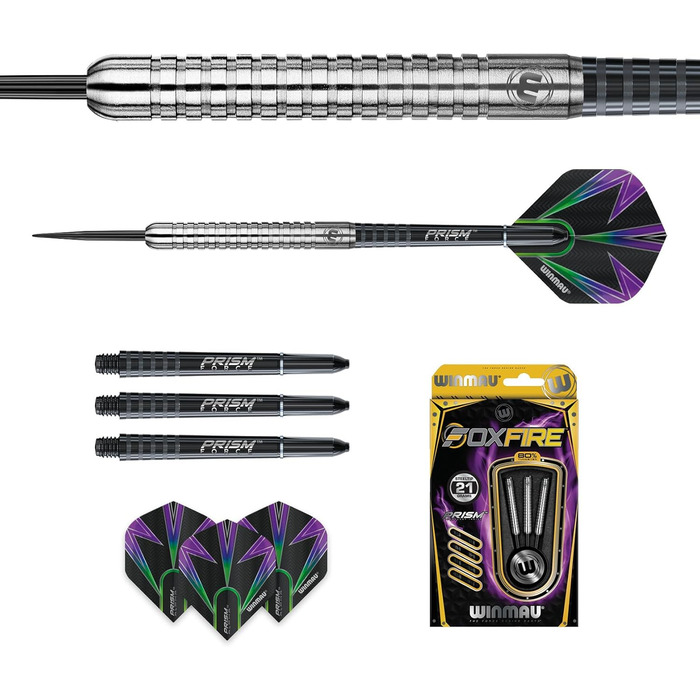 Дротики Winmau Foxfire Profi Wolfram Steeltip з наконечниками, набір з оперенням і стрижнями