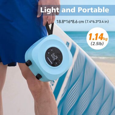 Електрична SUP-насос Hydrohero 20PSI: Інтелектуальне надування/здування, автоматичне вимкнення, для SUP-дошок, кайтсерфінгу, наметів, човнів (блакитний)