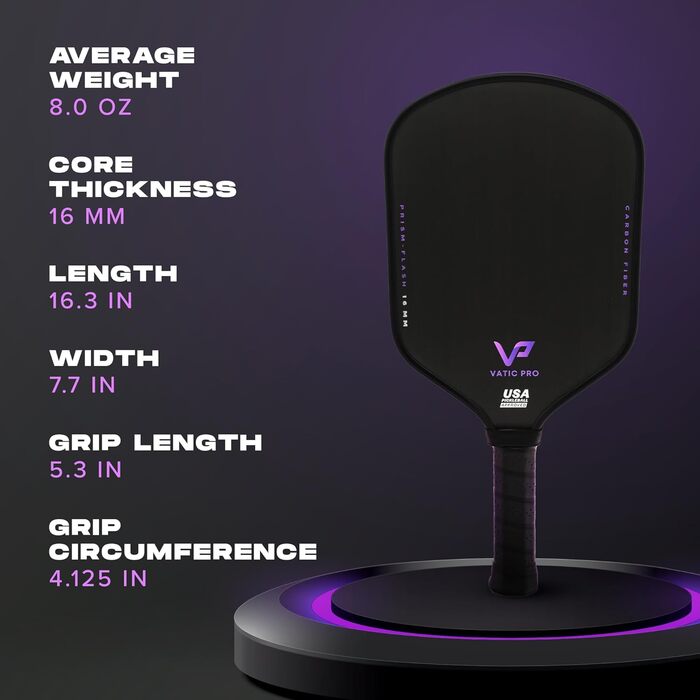 Ракетка для настільного тенісу Vatic Pro Prism з вуглецевим волокном, 16 мм, м'які стінки з інжекційним пінополіуретаном, включає захист для ручки (Flash)