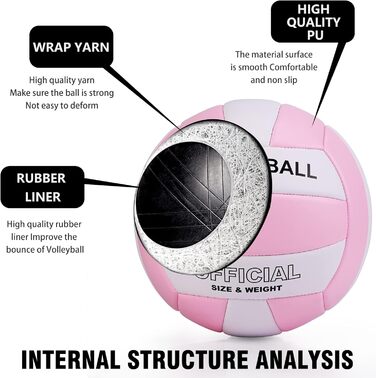 М'яч для волейболу EVZOM Super Soft, розмір 5, для пляжу/залу/басейну/тренувань - преміум якість, рожево-білий