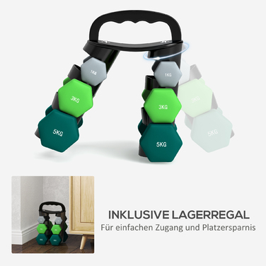 Набір гантелей SPORTNOW з підставкою для зберігання, комплект з 6 гантелей для фітнес-тренувань: 2 x 1 кг, 2 x 3 кг, 2 x 5 кг