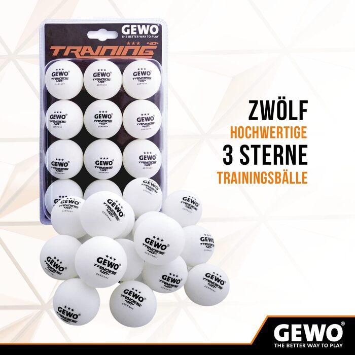 Набір тенісних м'ячів GEWO для тренувань 40+ - 3 зірки, ABS пластик, діаметр 40+ мм, 24 шт.