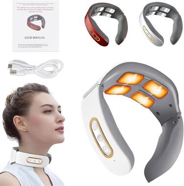 Масажер для шиї Lefaya Nuex 11-в-1: бездротовий, з підігрівом 42°C, 9 рівнів інтенсивності, 6 режимів, електричні імпульси проти болю та напруги (білий)