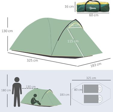 Намет Outsunny для 2 осіб, 190T, 325x183x130 см, зелено-жовтий, з кріпленнями