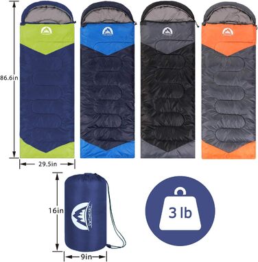 Сплячий мішок SWTMERRY для 3-4 сезони (літо, весна, осінь, зима) - теплий та легкий. Підходить для дорослих та підлітків, для походів, кемпінгу та рюкзаків. (односпальний, блакитний/зелений)
