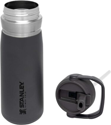 Термобутилка Stanley Iceflow Flip Straw з нержавіючої сталі, 0.65 л, з трубочкою, утримує холод 12+ годин, герметична, BPA Free, підходить для посудомийної машини, колір чорний