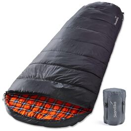 Спальний мішок Skandika Vegas Flanell XXL - для кемпінгу, 3 сезони, до -15°C, 220x110 см (Чорно-помаранчевий)