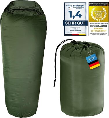 Спальний мішок LightDry® Mumien Thermo 3-сезонний з мікрофібри до -13°C; Легкий, компактний, теплий (Оливковий)