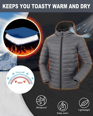 Чоловіча куртка Outdoor Ventures легка водонепроникна з капюшоном, зимова пухова куртка для походів, кемпінгу, подорожей, сіра, XL