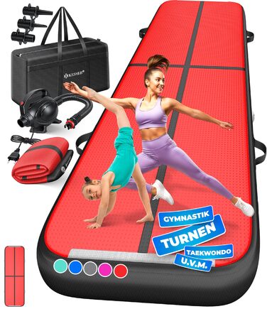 Кимок для гімнастики KESSER® надувний Airtrack (2м/3м/4м/5м/6м) з електронасосом та сумкою для транспортування | Йогамат, килимок для акробатики та фітнесу