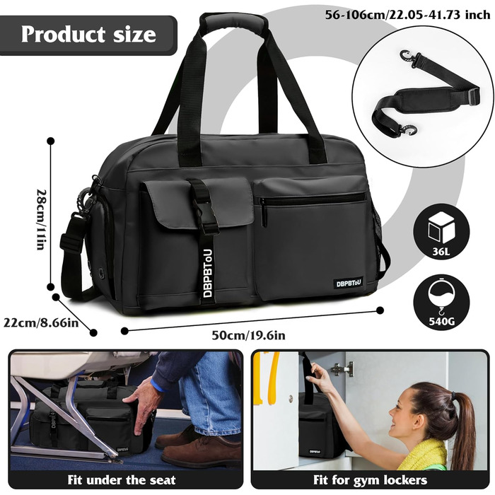 Спортивна сумка для жінок та чоловіків з відділенням для взуття та вологих речей, водонепроникна сумка для подорожей, тренувань, басейну та сауни (Чорна)