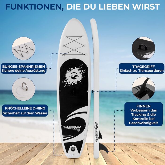 Надувний SUP СерeneLife Stand Up Paddling Board: комплект з веслом, насосом та сумкою. Touring SUP для дітей та дорослих, чорно-сірий, 155 кг.