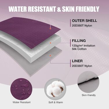 Спальний мішок REDCAMP XL з бавовни, теплий, знімний капюшон, фланелевий, компактний, 3-4 сезони, для дорослих та дітей, для відпочинку на природі, зимовий, риболовля, кемпінг, блакитний, 2lbs наповнювач (Lila з 1.5lbs наповнювачем)