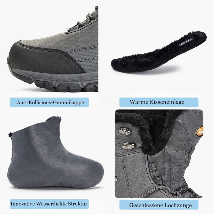 Чоботи зимові чоловічі SHULOOK, водонепроникні, теплі, для снігу, піших прогулянок, роботи, кемпінгу, 42 EU, сірі