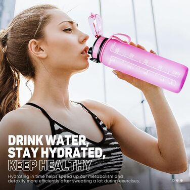 Спортивна пляшка для води 1л BPA-free з неслизьким гумовим грифом для велосипеда, активного відпочинку, школи, спортзалу, колір: зелений (малина, 1000 мл)