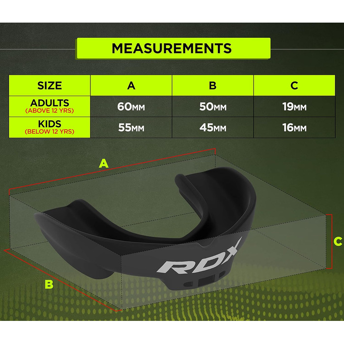 Капа для захисту зубів RDX для бойових видів спорту, MMA, кікбоксингу, хокею, футболу, м'яку рукавичку, регбі. Зручна коробка для зберігання. Для дорослих (від 12 років). Чорний колір.