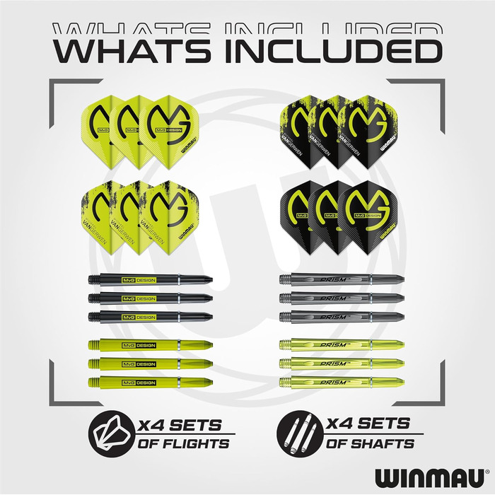 WINMAU Michael Van Gerwen (MvG) подарунковий набір для дартсу, 50 предметів, сталевий наконечник, 4 комплекти стрижнів, 4 комплекти оперень та аксесуари