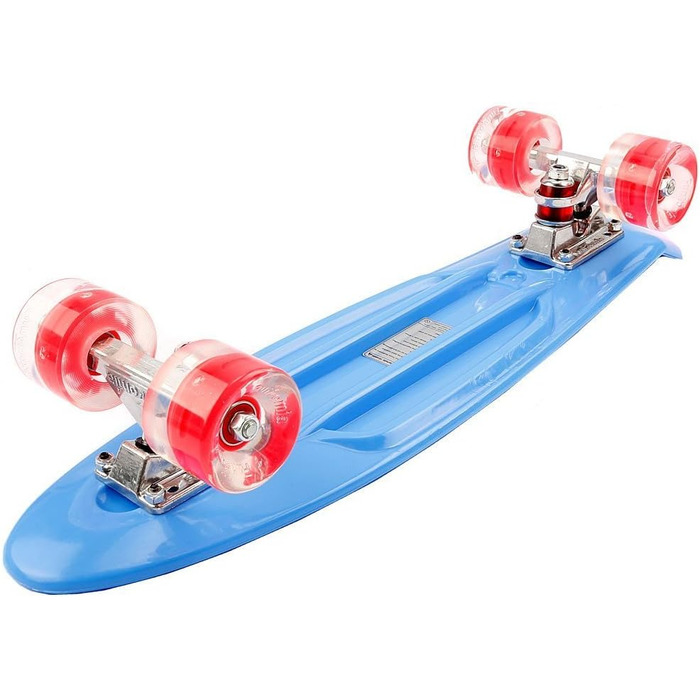Скейтборд FunTomia Mini-Cruiser 57 см з LED підсвіткою, алюмінієвими траками ABEC-9 та T-інструментом, блакитний з червоними колесами